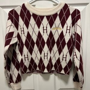 WB Wizarding World Youth Hogwarts Burgundy & Cream Argyle Sweater - Size 12-14